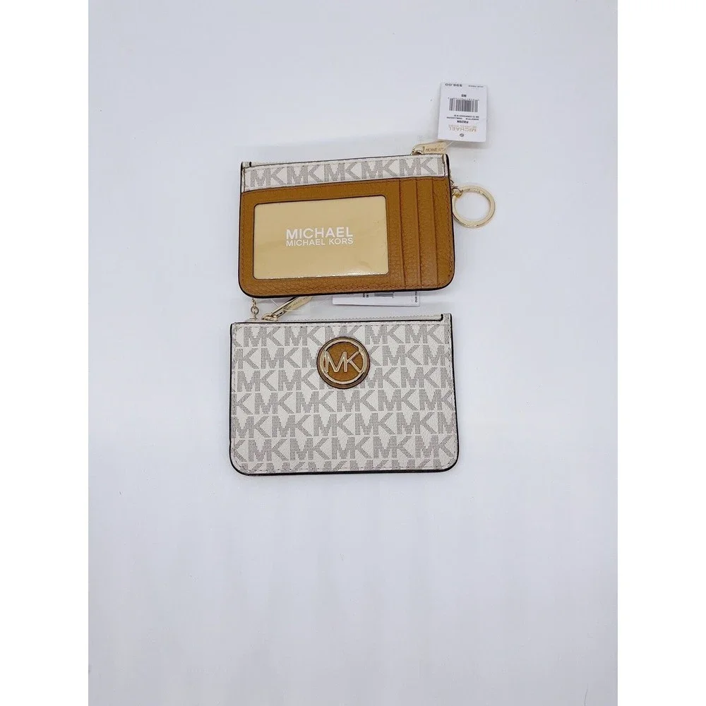 MICHAEL KORS Fulton Small Top Zip Coin Pouch ID Card Case Wallet NWT Vanilla $98